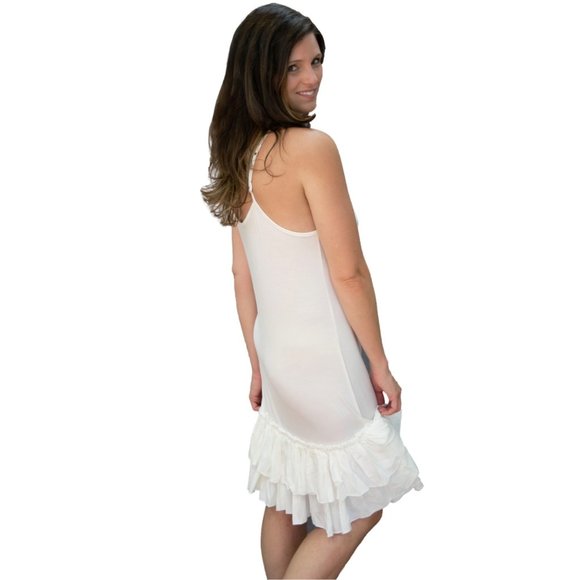 Off White Double Ruffle Dress Extender Slip Layered Tiered Dress Multi-Way Strap - Picture 4 of 6